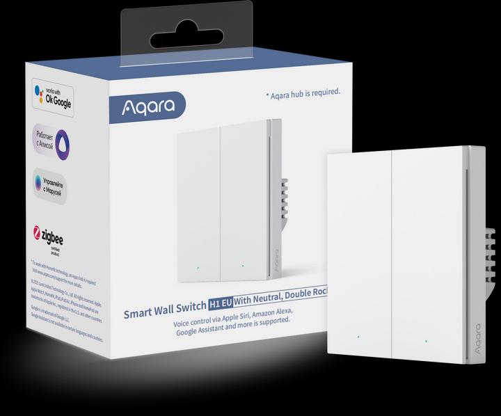 Actual product image Xiaomi Smart Wall Switch H1 White With Neutral, Double Rocker (Zigbee)
