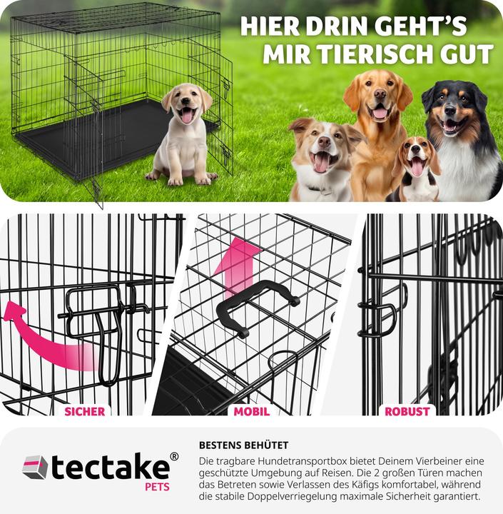 Immagine prodotto tectake Gabbia a griglia per cani Luna, pieghevole, con 2 porte (Cane, Pieghevole)