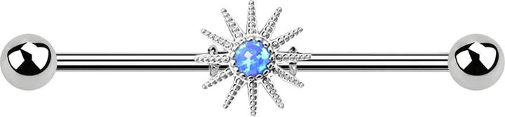 Produktbild Star Piercing Barbell silber mit Sonnenstrahlen und Opal blau (Chirurgenstahl 316L, Messing)