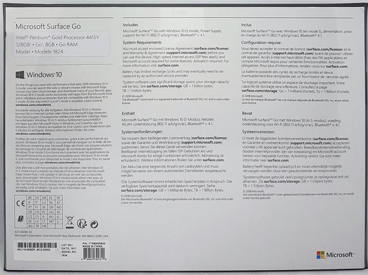 Produktbild Microsoft Surface Go (10", Intel Pentium Gold 4415Y, 8 GB, 128 GB)