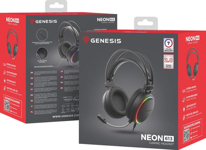 Image du produit Genesis Słuchawki SŁUCHAWKI NAUSZNE NEON 613 RGB Z MIKROFONEM PODŚWIETLENIE CZARNE (Filaire)