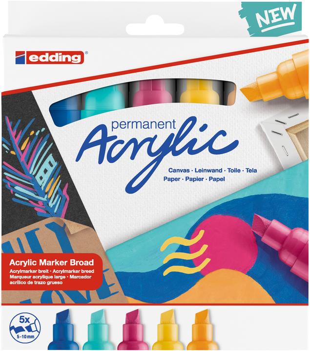 Image du produit Edding Acrylmarker (Trafic jaune, Bleu gentiane, Jaune soleil, Turquoise, Bleu magenta, 10 mm, 5 x)