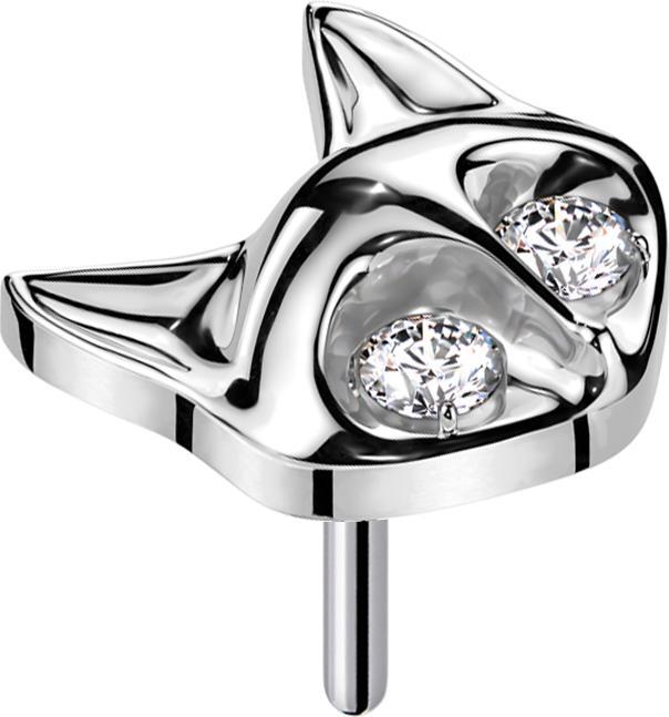 Star Piercing Threadless Fuchs silber zwei Augen Kristall silber (Titan G23, ohne Messing)