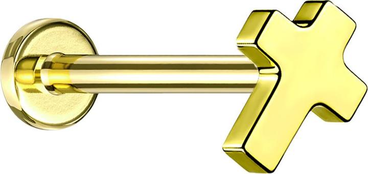 Star Piercing Micro Labret Innengewinde vergoldet Kreuz (ohne Messing, Titan G23)