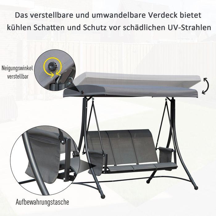 Image du produit Swisshandel24 Balançoire hollywoodienne 3 places, balançoire de jardin avec toit solaire, banc de balançoire avec