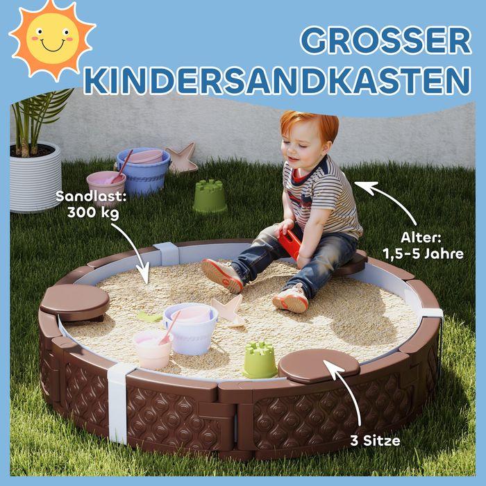 Produktbild Swisshandel24 Sandkasten, Runde Sandkiste für bis zu 3 Kinder, mit 3 Sitzen, Dunkelblau