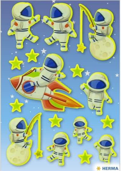 Actual product image Magni 15611 Neon stickers for children, Luca on the moon (16 stickers, plastic, matt) self-adhesive