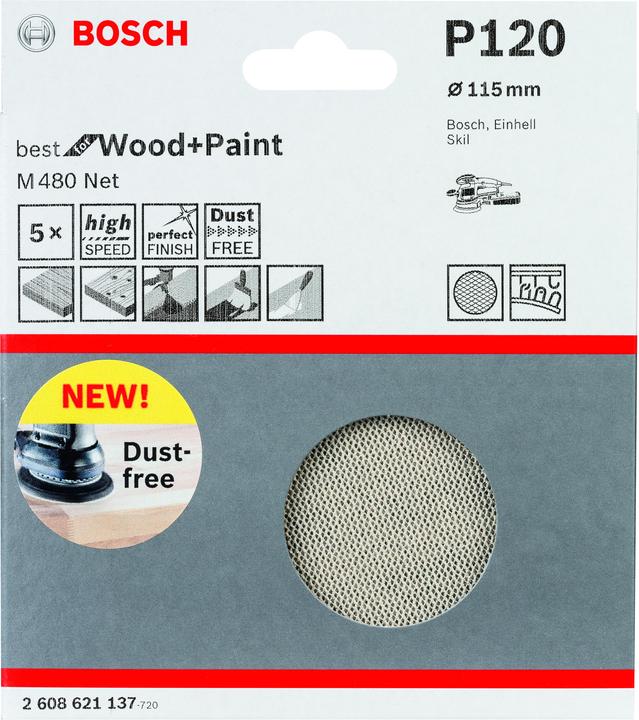 Actual product image Bosch Professional Sanding sheet M480 Net. Best for Wood and Paint. 115 mm. 120. 5-pack (120)