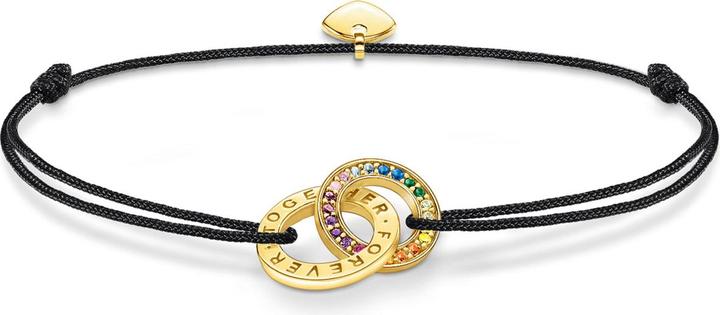Produktbild Thomas Sabo Textilarmband Schwarz mit Zwei Ringen Bunten Steinen Vergoldet (22 cm, 925er Silber)