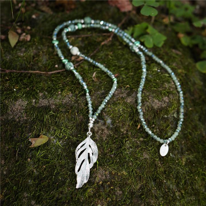 Actual product image Andreani Necklace with feather pendant made of genuine green jade with freshwater pearls