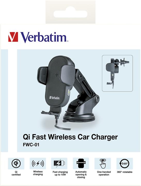 Image du produit Verbatim Chargeur de voiture Fast Qi Fast Wireless USB-C 15W FWC-01
