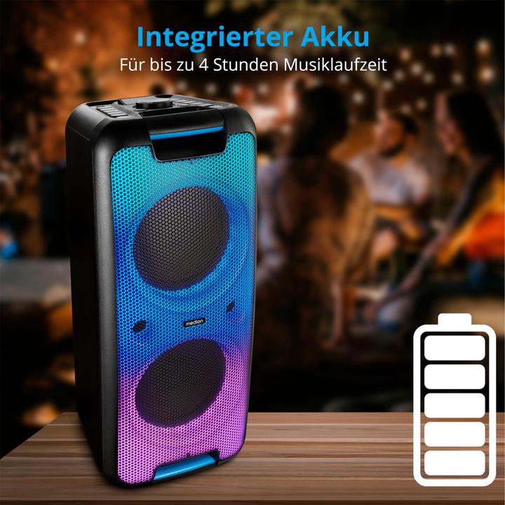 Image du produit Medion P61080 party sound system partyspeakers incl. microfoon, karaoke, oplaadbare batterij, Bluetooth, ec (4 h, Fonctionnement sur secteur)