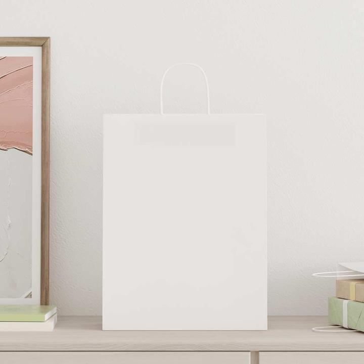 Produktbild VidaXL Kraftpapiertüten 50 Stk. mit Henkel Weiss 32x12x42 cm Papiertüte (Geschenktüte, 50 x)
