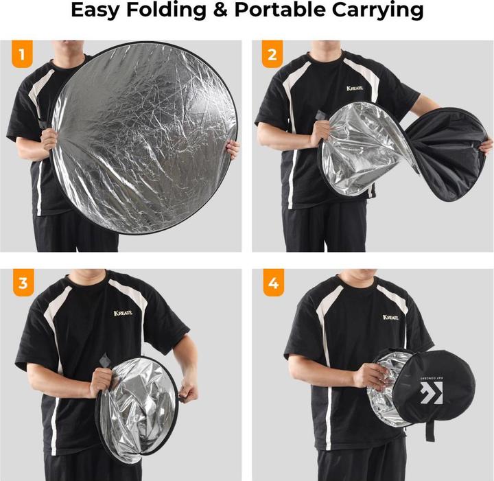 Actual product image K&F Concept 5 in 1 Circular Photography Reflector 80cm Gold Sliver Black White Translucent Panel Five Ligth Effe