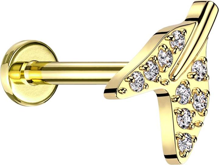 Produktbild Star Piercing Micro Labret Innengewinde vergoldet Haifisch Schwanzflosse vergoldet Kristalle silber (ohne Messing, Titan G23)