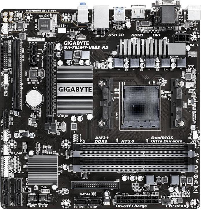 Actual product image Gigabyte GA-78LMT-USB3 R2 Rev1.0 (AM3+, AMD SB710, AMD 760G, mATX)