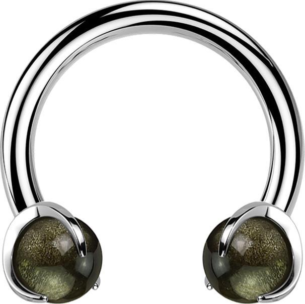 Star Piercing Micro Circular Barbell Innengewinde silber mit zwei Kugeln Obsidian Stein gefasst (Mineralisch, ohne Messing, Titan G23)