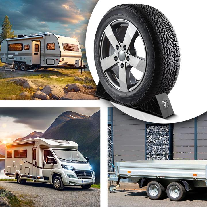 Actual product image Stahlwerk Wheel chocks with bracket GT-01 ST set of 4 up to 1.5t axle load Wheel chock