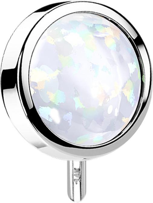 Produktbild Star Piercing Threadless Scheibe 14k weissgold front mit Opal weiss (14k Gold, ohne Messing)