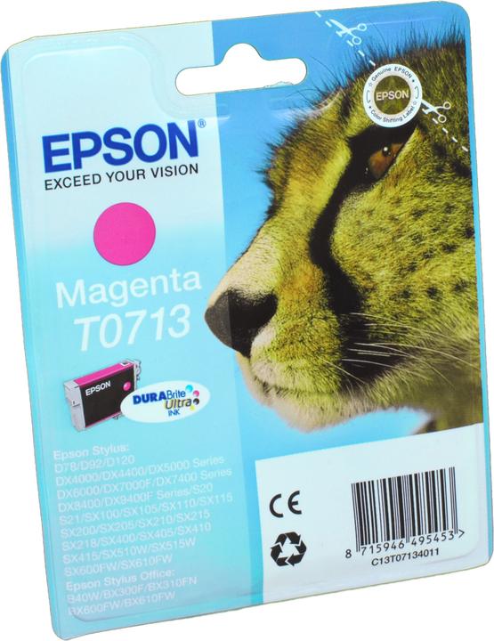 Epson T0713 Cheetah ink, smudge-proof and waterproof (single pack) magenta (M)