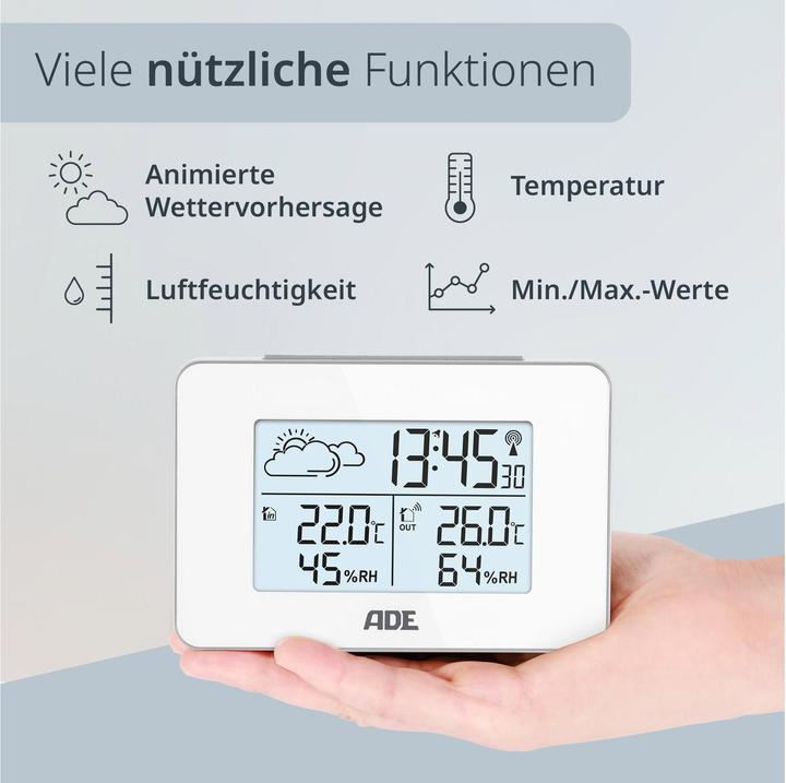 ADE Wetterstation mit Funk-Aussensensor Weiss, Funktionen