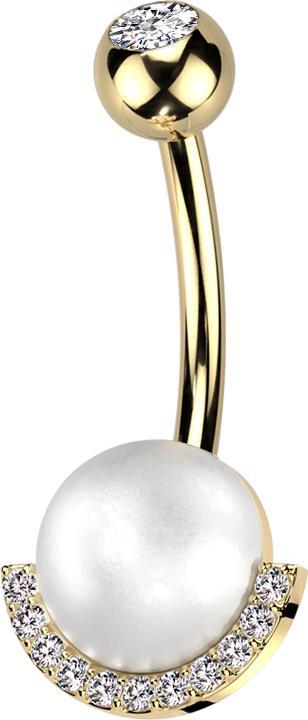 Produktbild Star Piercing Banane vergoldet mit Kugel vergoldet Kristall silber und Perlenkugel silber Kristalle silber (Messing, Chirurgenstahl 316L)