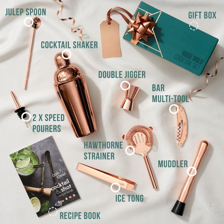 Actual product image Oak & Steel Cocktail set of 10 rose gold stainless steel (Cocktail set)