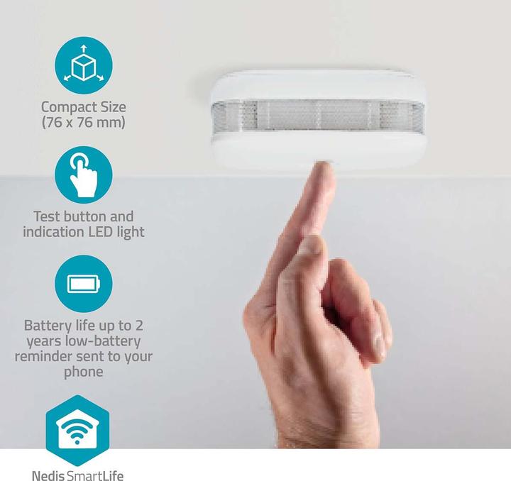Produktbild Nedis SmartLife Rauchmelder | Wi-Fi | Batteriebetrieben | Sensorlebensdauer: 10 Jahre | EN 14604 | M