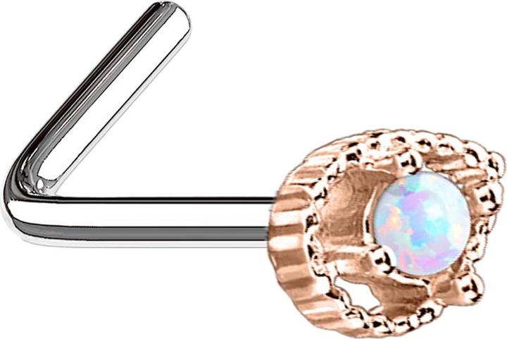 Actual product image Star Piercing Nasenstecker gewinkelt rosegold Tropfen mit Opal weiss (Surgical steel 316L, Brass)