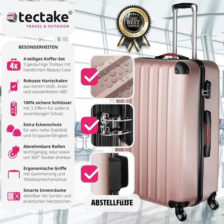 Produktbild tectake 800763 Kofferset Roségold | Nr. 403409 (90 l, M (50 - 90l), L (90 - 115l), XL (ab 115l))