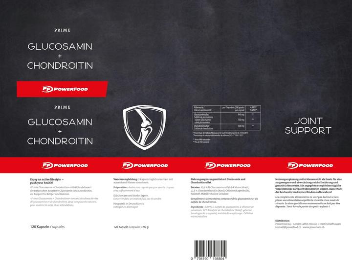 Valeurs nutritives et ingrédients PowerFood One Glucosamin + Chondroitin (120 pièce(s), Capsules, 400 g)