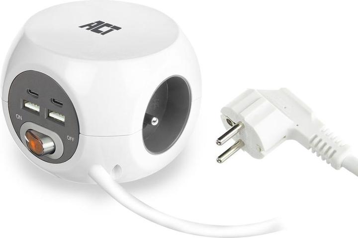 Productafbeelding Stopcontact kubus (PDU) met 3 stopcontacten type E, USB-C/USB-A poorten, 1,5m (7 x, CEE 7/7, 1.50 m)