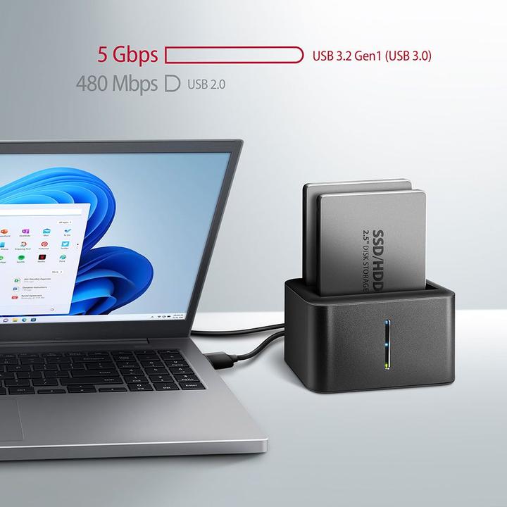 Produktbild Axagon ADSA-D25 storage drive docking station USB 3.2 Gen 1 (3.1 Gen 1) Type micro-B Black (2.5")