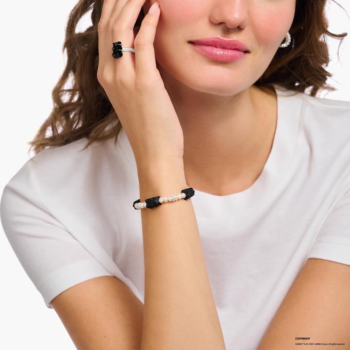 Image du produit Thomas Sabo Bracelet de perles avec ours en or noir (17 cm, Argent 925)