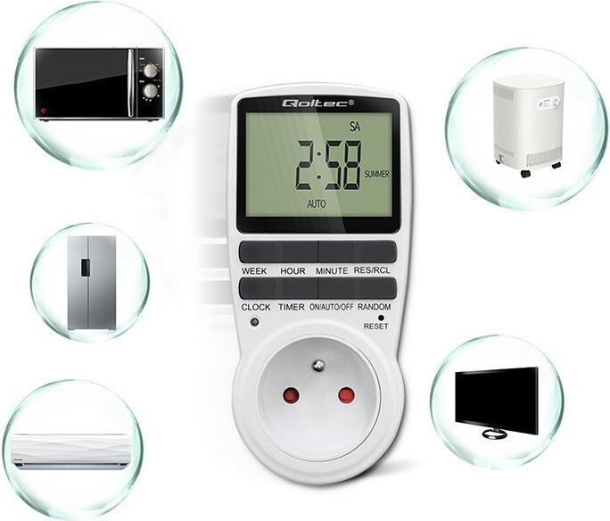 Image du produit Qoltec Elektroniczny programator czasowy PC0628 | 3680W | 16A | LCD