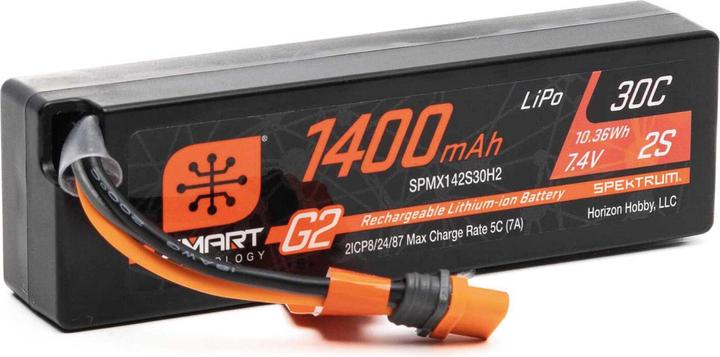 Immagine prodotto 7.4V 1400mAh 2S 30C Smart G2 LiPo Battery: IC2 (7.40 V, 1400 mAh)
