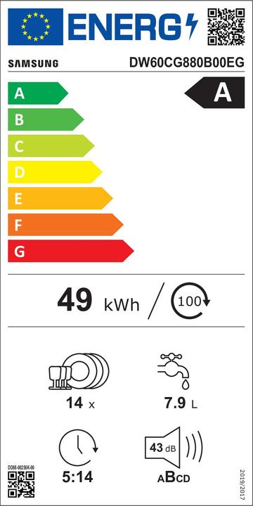 Energie-Label Samsung DW8700B Vollintegrierbarer Geschirrspüler, 60 cm, 14 Massgedecke