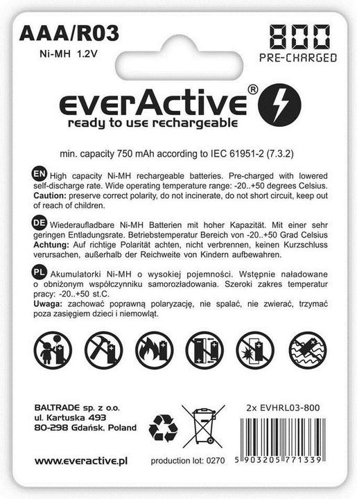 Produktbild Everactive Rechargeable batteries Ni-MH R03 AAA 800 mAh Silver Line - Batterie - Micro (AAA (2 Stk., AAA, 800 mAh)