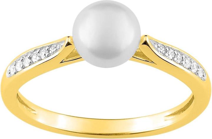 Actual product image Lara Gold plated RING - BICOLOR - ZIRCONIA - SYNTHETIC PEARL - GR. 54 (54)