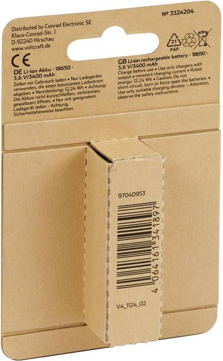 Actual product image Voltcraft VC-18650 Spezial-Akku 18650 Flat-Top Lithium 3.6 V 3400 mAh (18650, 3400 mAh)