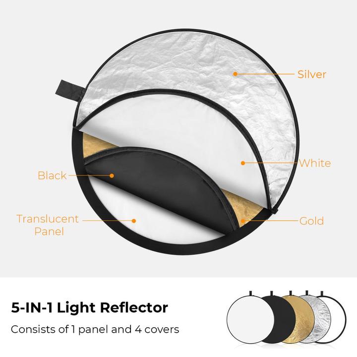 Actual product image K&F Concept 5 in 1 Circular Photography Reflector 80cm Gold Sliver Black White Translucent Panel Five Ligth Effe