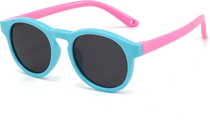 Techsuit - Sunglasses Polarised (8308-C27) - for Babies, Round Shape, with Strap - Lake Blue / Pink