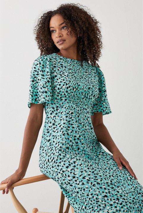 Actual product image Dorothy Perkins Animal print gathered waist flutter midi dress (42 D)