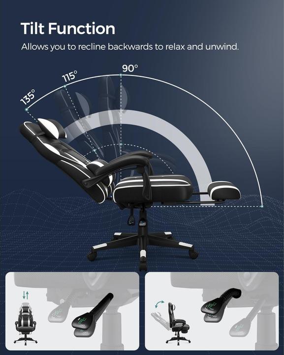 Image du produit Songmics Chaise de bureau avec dossier inclinable, noir / blanc