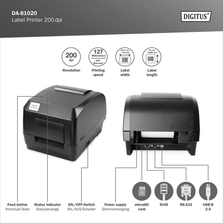 Produktbild Digitus Etikettendrucker 200dpi (203 dpi)