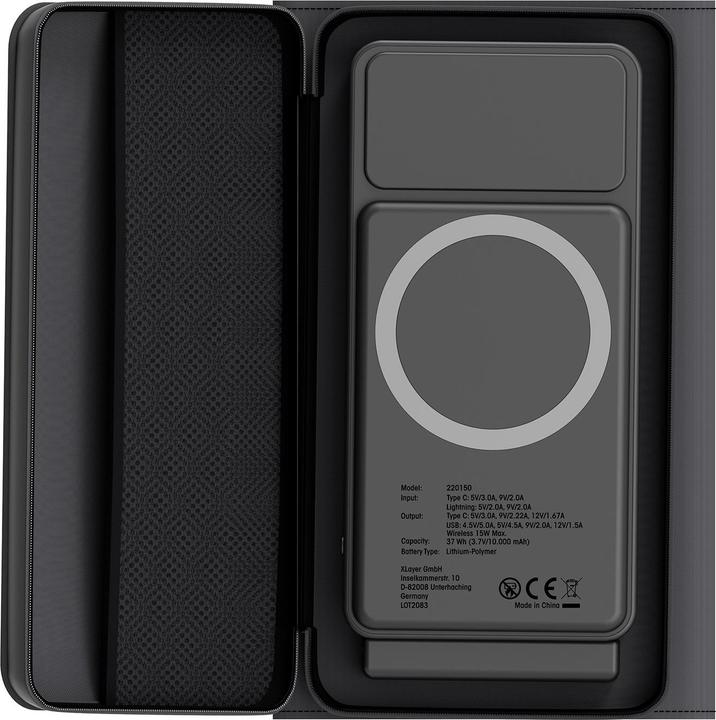 Produktbild Xlayer Kabellose Powerbank 10.000mAh 15W Schwarz mit Solarpanel (10000 mAh, 15 W, 37 Wh)
