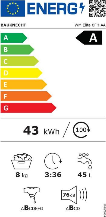 Energy Label Bauknecht WM Elite 8 FH AA Waschmaschine (8 kg, Left)