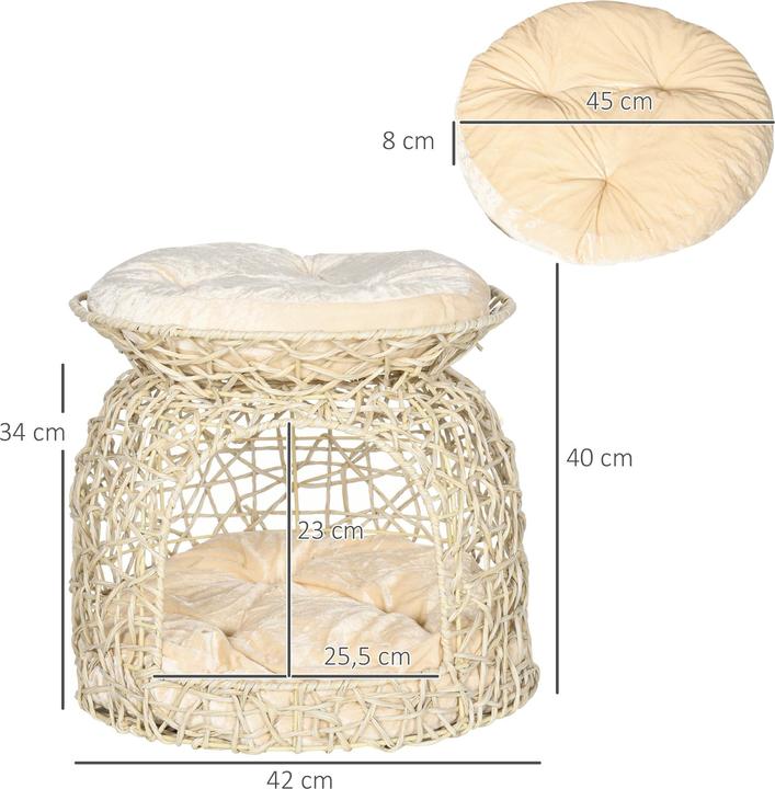 Produktbild PawHut Rattan Katzenkorb mit Kissen (Katze)
