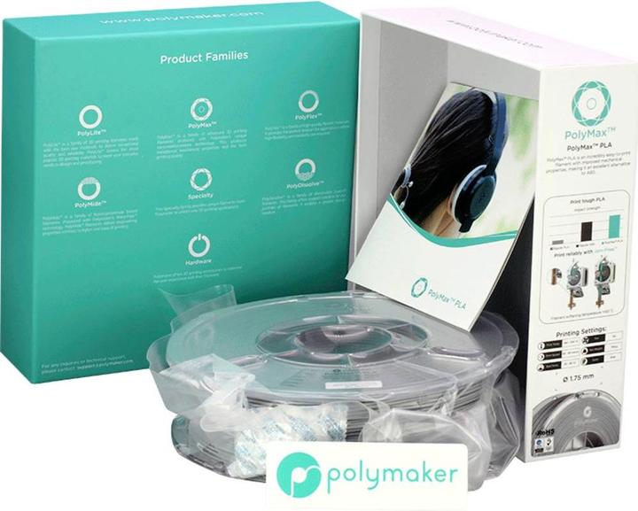 Immagine prodotto Polymaker PA06003 PolyMAX Tough Filament alta rigidità, alta resistenza alla trazione (PLA, 1.75 mm, 750 g, Grigio)