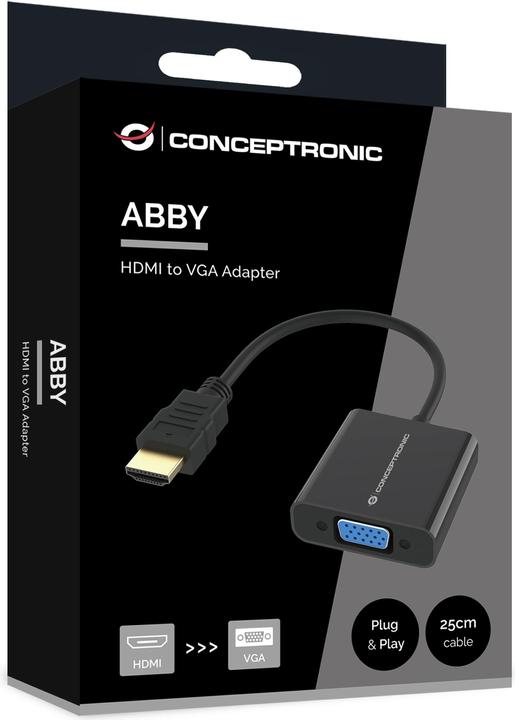 Produktbild Conceptronic Adapter HDMI -> VGA 1080P 60Hz 0.25m sw (HDMI, 25 cm)